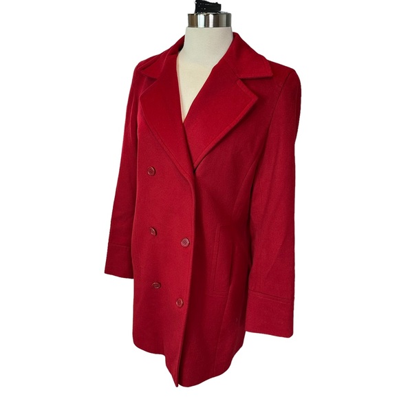 Jaeger Pea Coat Womens Wool Soft Stretch Pockets Collared Button Up Red 10 - Picture 5 of 11